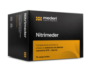 Fórmula de Nitrimeder Méderi con extractos de ajo negro, olivo, ginkgo biloba y corteza de pino, además de coenzima Q10 y niacina.